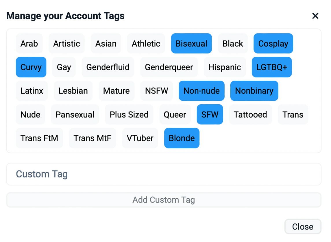 Настройка тегов профиля на Fansly