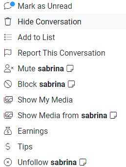 Карточка пользователя в личных сообщениях Fansly
