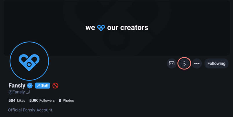 Кнопка отправки чаевых на странице профиля креатора