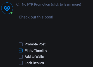 Интерфейс Fansly: опция закрепления поста при создании