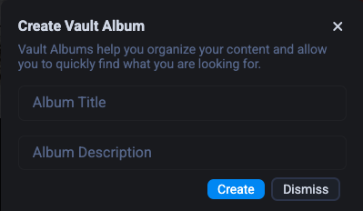 Создание нового альбома в Vault