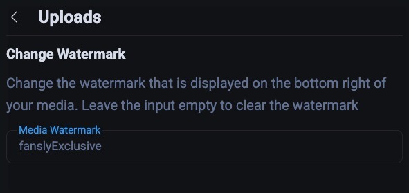 Настройка водяного знака в разделе Uploads на панели креатора Fansly