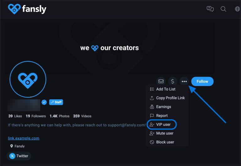 Использование функции VIP - Fansly